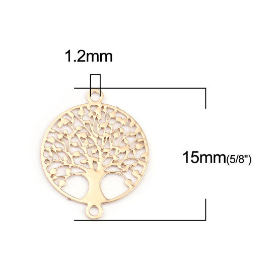 Picture of Brass Filigree Stamping Connectors Round KC Gold Plated Tree 15mm x 12mm, 20 PCs                                                                                                                                                                              