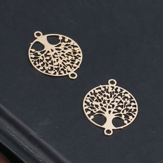 Picture of Brass Filigree Stamping Connectors Round KC Gold Plated Tree 15mm x 12mm, 20 PCs                                                                                                                                                                              