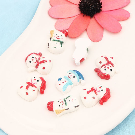 Picture of Resin Christmas Dome Seals Cabochon Christmas Snowman At Random 28mm x 18mm - 27mm x 23mm, 10 PCs