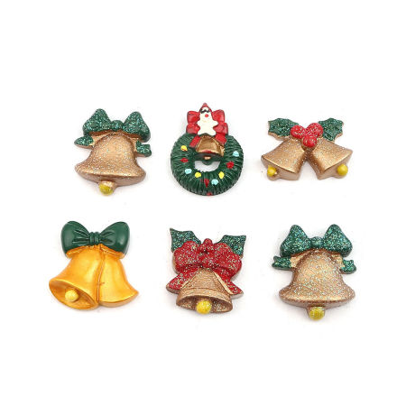Picture of Resin Christmas Dome Seals Cabochon Bell At Random Mixed 28mm x 22mm - 27mm x 24mm, 10 PCs