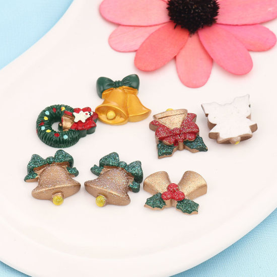 Picture of Resin Christmas Dome Seals Cabochon Bell At Random 28mm x 22mm - 27mm x 24mm, 10 PCs