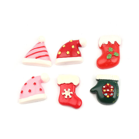 Picture of Resin Christmas Dome Seals Cabochon At Random 28mm x 19mm - 27mm x 20mm, 10 PCs