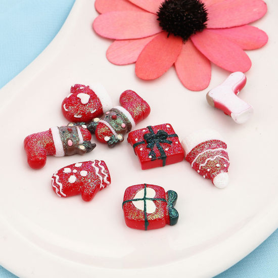 Picture of Resin Christmas Dome Seals Cabochon At Random 3.1cm x 2.3cm - 2.5mm x 2.3mm, 10 PCs