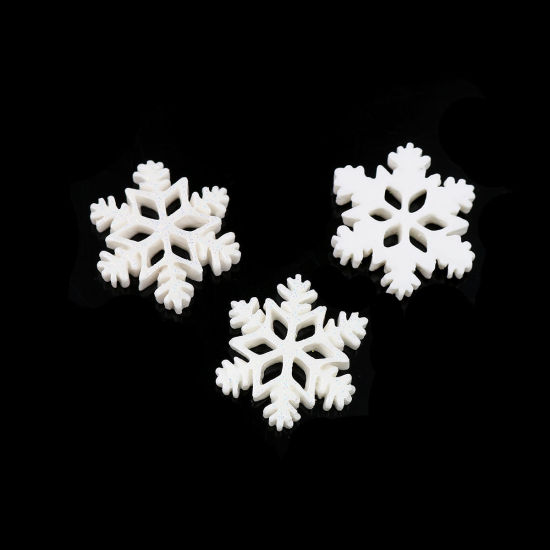 Image de Cabochons d'Embellissement en Résine Flocon de Neige de Noël Blanc 28mm x 24mm, 10 Pcs