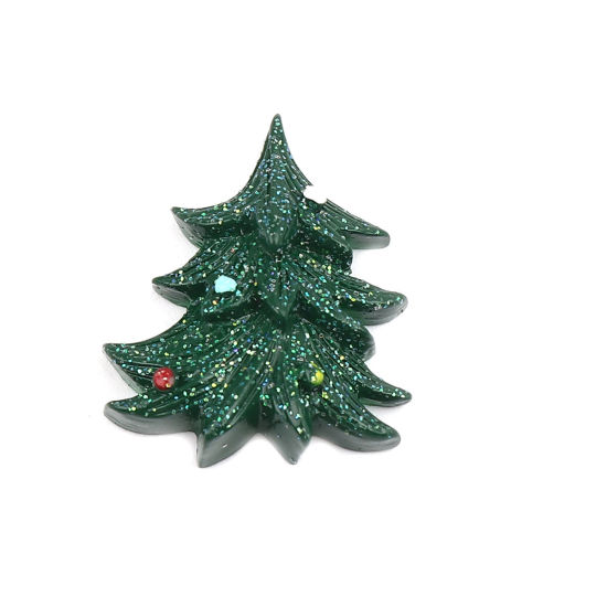 Image de Cabochons d'Embellissement en Résine Pin de Noël Vert 30mm x 25mm, 10 Pcs