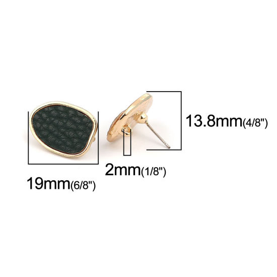 Image de Boucles d'Oreilles Puces en Alliage de Zinc & PU Goutte d'Eau Vert Doré avec Boucle 19mm x 14mm, Epaisseur de Fil: (20 gauge), 4 Pcs
