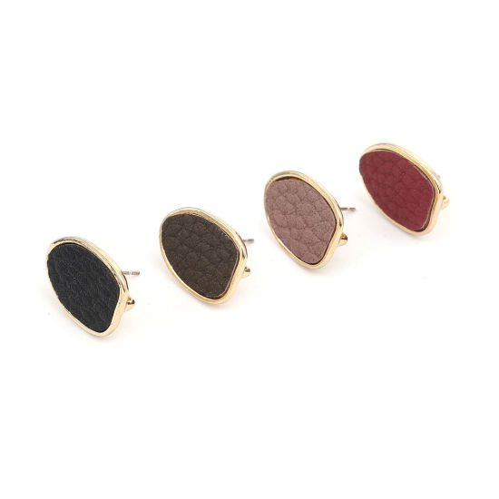 Image de Boucles d'Oreilles Puces en Alliage de Zinc & PU Goutte d'Eau Vin Rouge Doré avec Boucle 19mm x 14mm, Epaisseur de Fil: (21 gauge), 4 Pcs