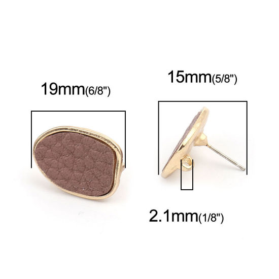 Image de Boucles d'Oreilles Puces en Alliage de Zinc & PU Goutte d'Eau Rosé Pâle Gris Doré avec Boucle 19mm x 14mm, Epaisseur de Fil: (21 gauge), 4 Pcs
