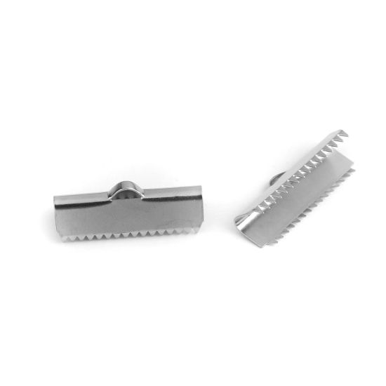 Image de Ruban Crimp Fin en Acier Inoxydable Porte-documents Argent Mat 25mm x 9mm, 10 Pcs