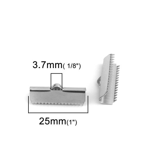 Image de Ruban Crimp Fin en Acier Inoxydable Porte-documents Argent Mat 25mm x 9mm, 10 Pcs