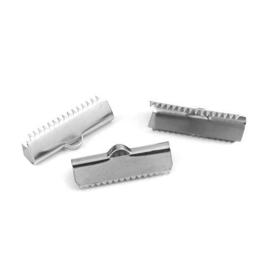 Image de Ruban Crimp Fin en Acier Inoxydable Porte-documents Argent Mat 25mm x 9mm, 10 Pcs