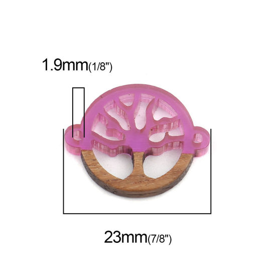 Imagen de Madera+Resina Conectores Ronda Púrpura Árbol Hueco 23mm x 18mm, 5 Unidades