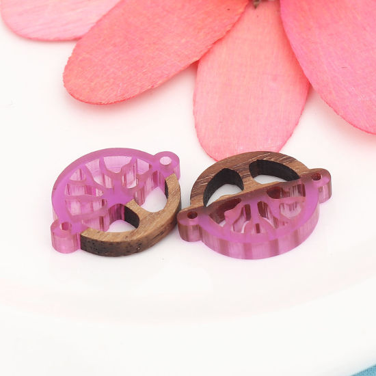 Imagen de Madera+Resina Conectores Ronda Púrpura Árbol Hueco 23mm x 18mm, 5 Unidades