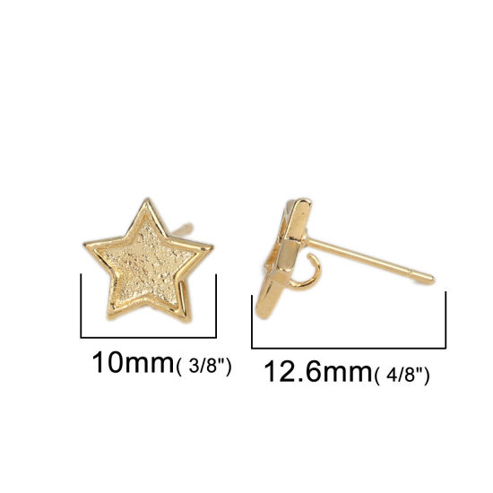 真鍮 イヤリング 18K リアルゴールドメッキ 五芒星 ループ付き ( 6.6mm x 6.6mm に適応) 10mm x 10mm、 ワイヤーサイズ: （21号）、 2 個 の画像