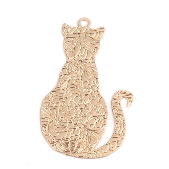 Picture of Brass Filigree Stamping Charms Gold Plated Cat Animal 29mm x 17mm, 10 PCs                                                                                                                                                                                     