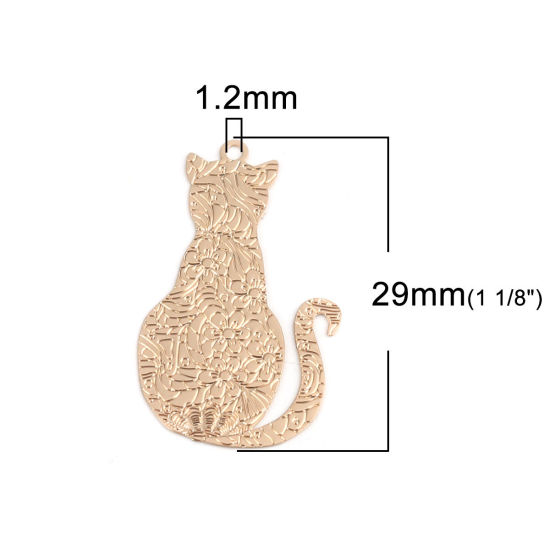 Image de Breloques Estampe en Filigrane en Laiton Chat Doré 29mm x 17mm, 10 Pcs                                                                                                                                                                                        