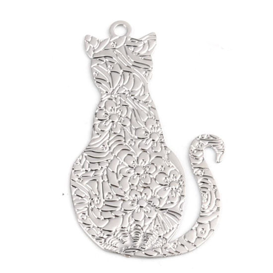 Bild von Messing Filigran Stempel Verzierung Charms Katze Vergoldet 29mm x 17mm, 10 Stück                                                                                                                                                                              