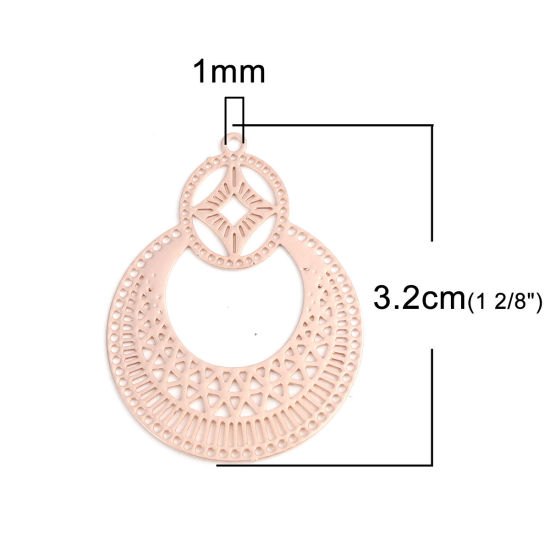 Immagine di Ottone Filigree Stamping Ciondoli Oro Rosa Ovale Filigrana 3.2cm x 2.4cm, 10 Pz
