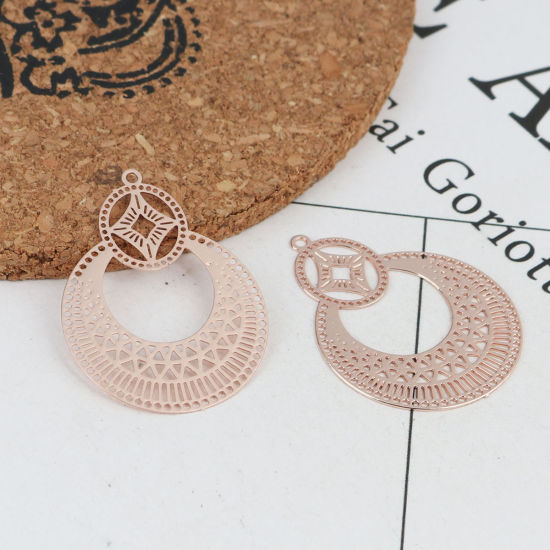 Immagine di Ottone Filigree Stamping Ciondoli Oro Rosa Ovale Filigrana 3.2cm x 2.4cm, 10 Pz