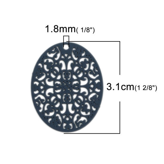 Picture of Brass Filigree Stamping Pendants Purple Gray Oval 3.1cm x 2.4cm, 10 PCs                                                                                                                                                                                       