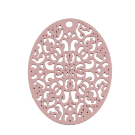 Bild von Messing Anhänger Oval Rosa Filigran 3.1cm x 2.4cm, 10 Stück                                                                                                                                                                                                   