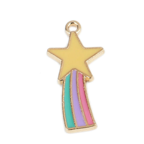 Immagine di Lega di Zinco Galassia Charms Stella Oro Placcato Multicolore Smalto 27mm x 13mm , 10 Pz