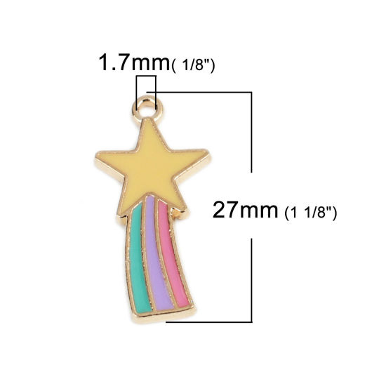 Immagine di Lega di Zinco Galassia Charms Stella Oro Placcato Multicolore Smalto 27mm x 13mm , 10 Pz