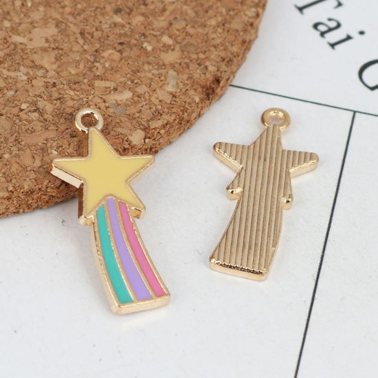 Immagine di Lega di Zinco Galassia Charms Stella Oro Placcato Multicolore Smalto 27mm x 13mm , 10 Pz
