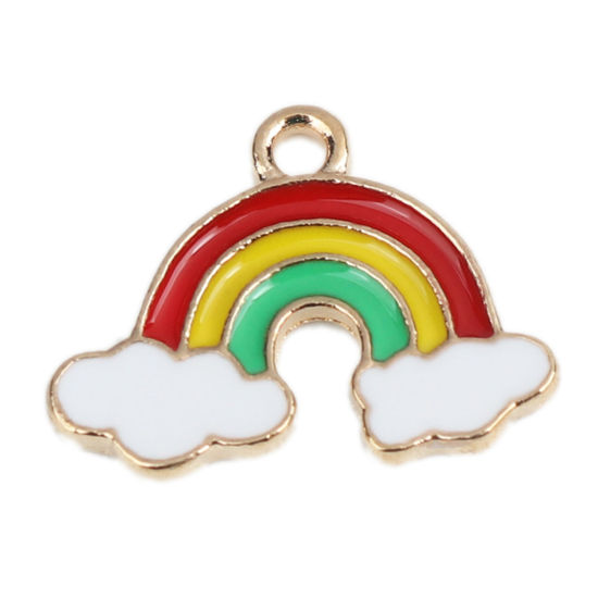 Picture of Zinc Based Alloy Weather Collection Charms Rainbow Gold Plated Multicolor Cloud Enamel 19mm x 14mm, 20 PCs