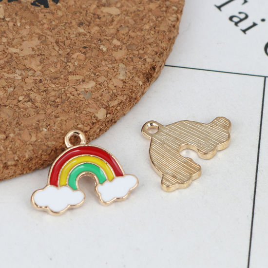 Picture of Zinc Based Alloy Weather Collection Charms Rainbow Gold Plated Multicolor Cloud Enamel 19mm x 14mm, 20 PCs