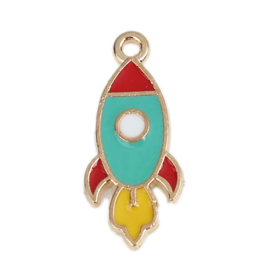 Imagen de Zamak Galaxia Colgantes Charms Cohete Chapado en Oro Multicolor Esmalte 25mm x 11mm, 20 Unidades