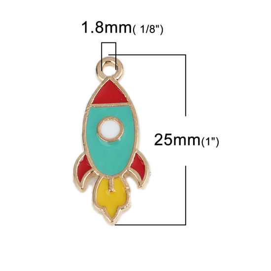 Imagen de Zamak Galaxia Colgantes Charms Cohete Chapado en Oro Multicolor Esmalte 25mm x 11mm, 20 Unidades