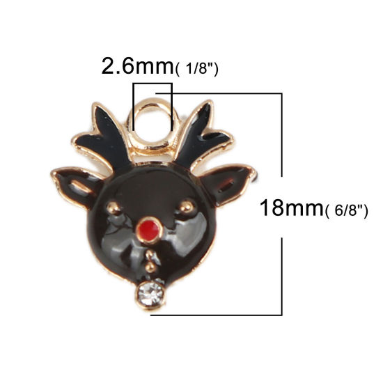 Imagen de Zamak Navidad Colgantes Charms Ciervo Chapado en Oro Negro Esmalte 18mm x 16mm, 10 Unidades