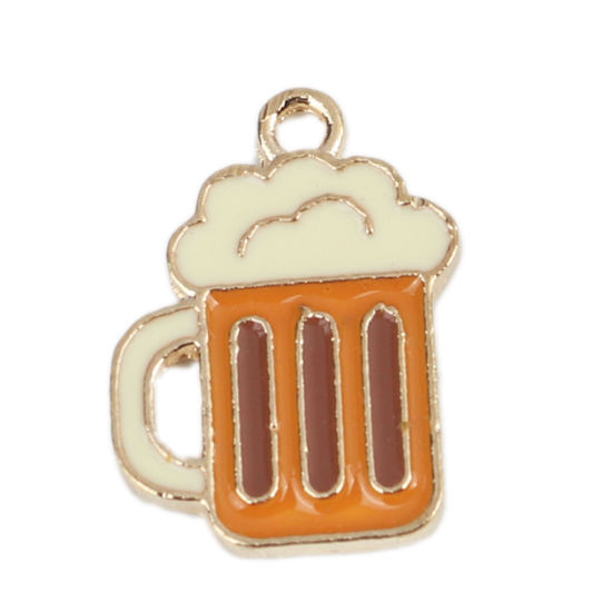 Immagine di Lega di Zinco Charms Boccale di Birra Oro Placcato Arancione Smalto 19mm x 13mm , 10 Pz