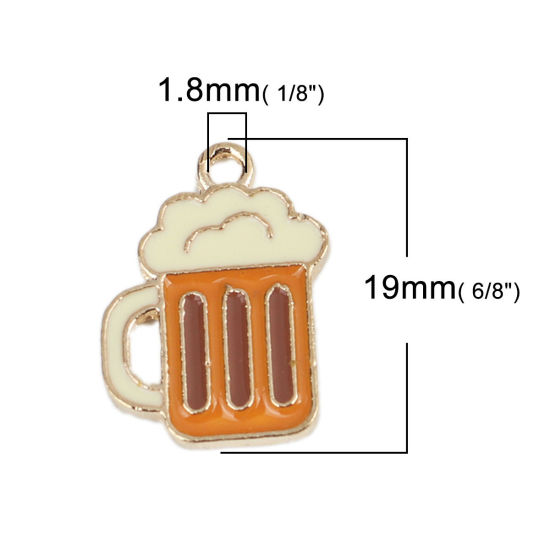 Immagine di Lega di Zinco Charms Boccale di Birra Oro Placcato Arancione Smalto 19mm x 13mm , 10 Pz
