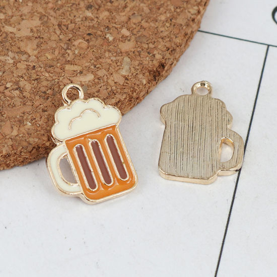 Immagine di Lega di Zinco Charms Boccale di Birra Oro Placcato Arancione Smalto 19mm x 13mm , 10 Pz