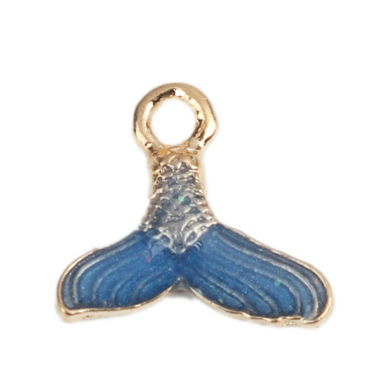 Immagine di Lega di Zinco Charms Fishtail Oro Placcato Blu Smalto 15mm x 14mm , 20 Pz