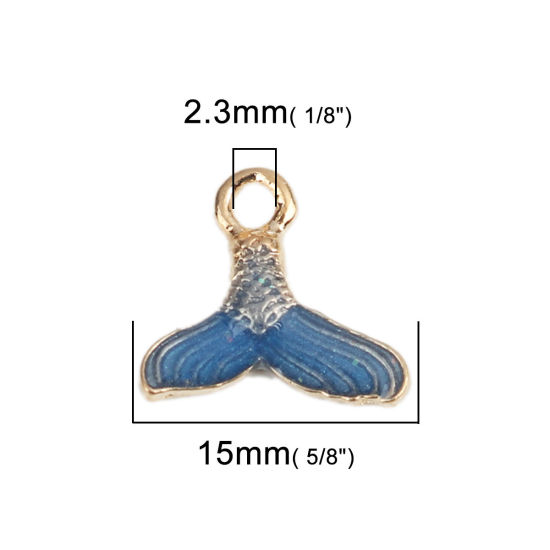 Immagine di Lega di Zinco Charms Fishtail Oro Placcato Blu Smalto 15mm x 14mm , 20 Pz