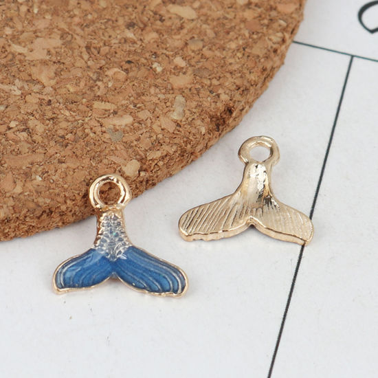 Immagine di Lega di Zinco Charms Fishtail Oro Placcato Blu Smalto 15mm x 14mm , 20 Pz