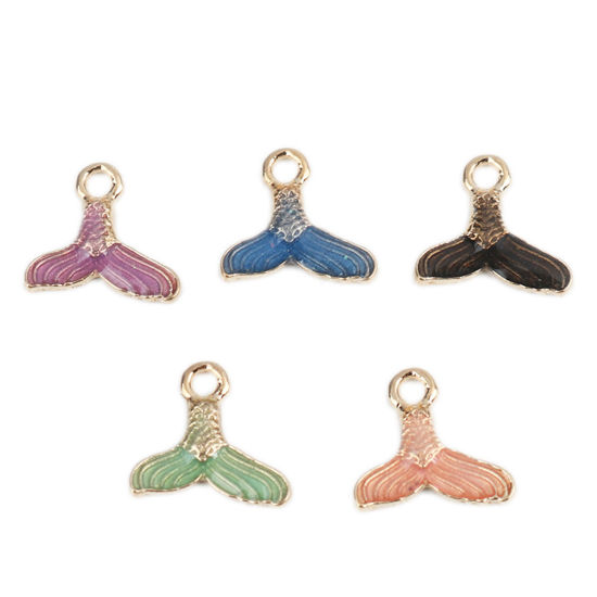 Immagine di Lega di Zinco Charms Fishtail Oro Placcato Blu Smalto 15mm x 14mm , 20 Pz