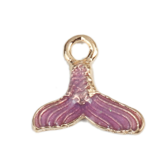 Picture of Zinc Based Alloy Charms Fishtail Gold Plated Purple Enamel 15mm x 14mm, 20 PCs