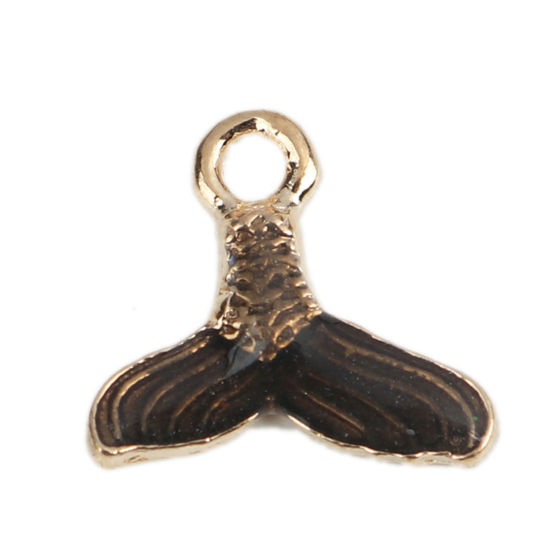 Immagine di Lega di Zinco Charms Fishtail Oro Placcato Nero Smalto 15mm x 14mm , 20 Pz