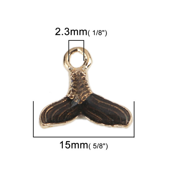 Immagine di Lega di Zinco Charms Fishtail Oro Placcato Nero Smalto 15mm x 14mm , 20 Pz