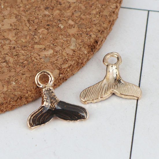Immagine di Lega di Zinco Charms Fishtail Oro Placcato Nero Smalto 15mm x 14mm , 20 Pz