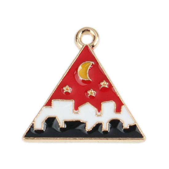 Imagen de Zamak Colgantes Charms Triángulo Chapado en Oro Multicolor Luna Esmalte 20mm x 19mm, 10 Unidades