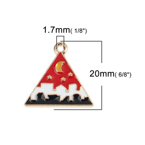 Imagen de Zamak Colgantes Charms Triángulo Chapado en Oro Multicolor Luna Esmalte 20mm x 19mm, 10 Unidades