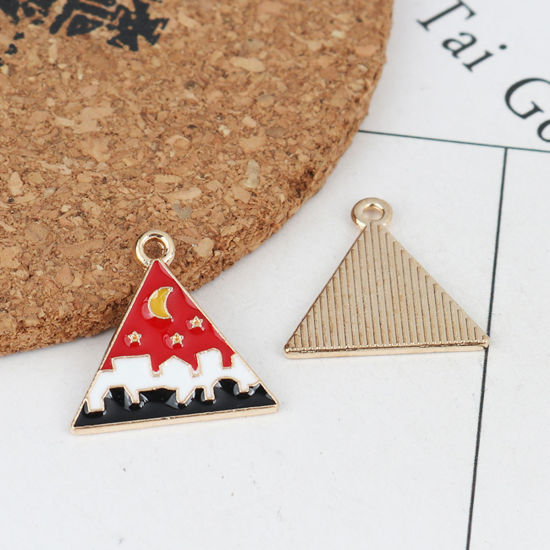 Imagen de Zamak Colgantes Charms Triángulo Chapado en Oro Multicolor Luna Esmalte 20mm x 19mm, 10 Unidades
