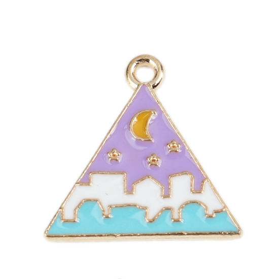 Imagen de Zamak Colgantes Charms Triángulo Chapado en Oro Multicolor Esmalte 20mm x 19mm, 10 Unidades