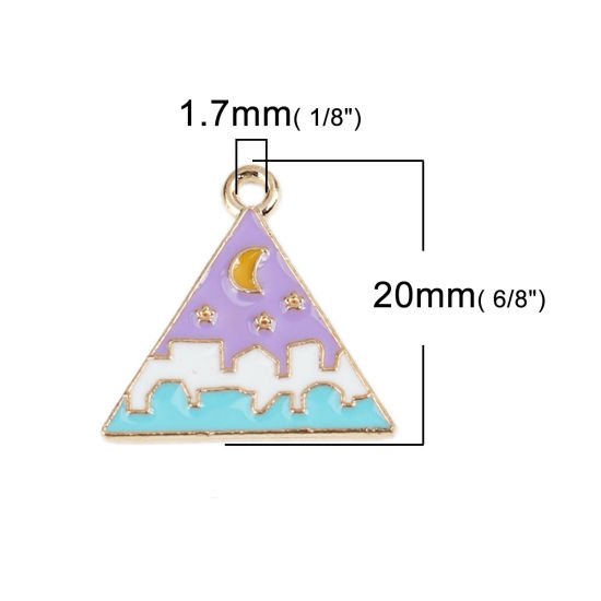 Imagen de Zamak Colgantes Charms Triángulo Chapado en Oro Multicolor Esmalte 20mm x 19mm, 10 Unidades