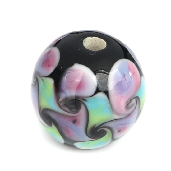 Image de Perles en Verre Rond Multicolore 14mm Dia, Trou: 2.7mm, 1 Pièce